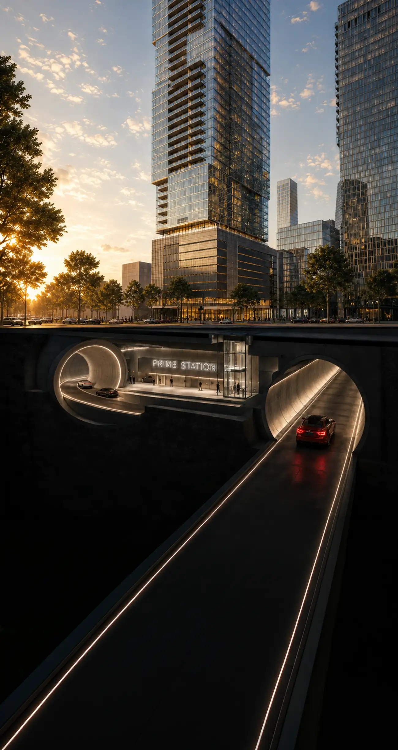 Rendering of the private Music City Loop station beneath Alcove
