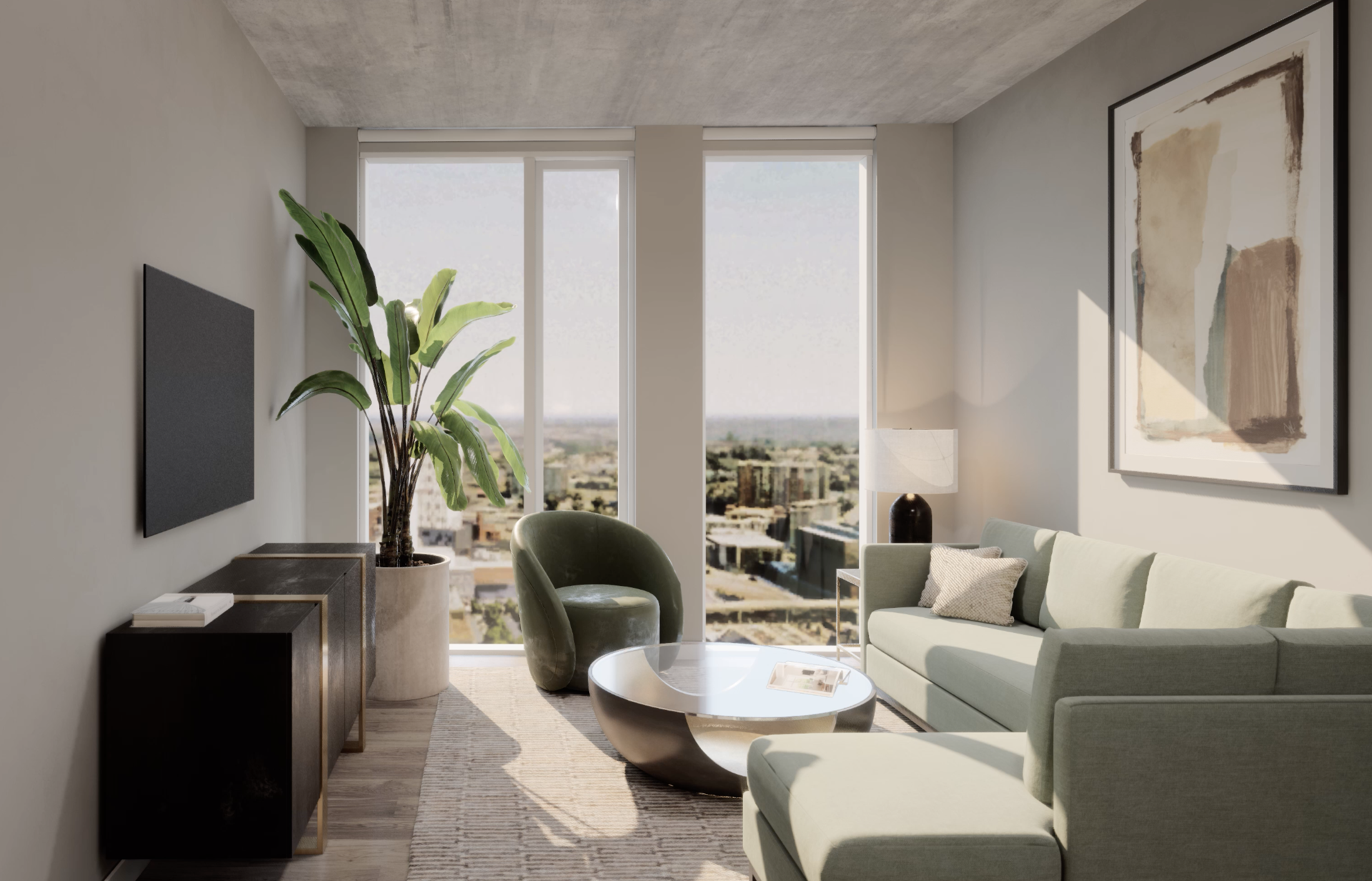 rendering of living room in unit 8B