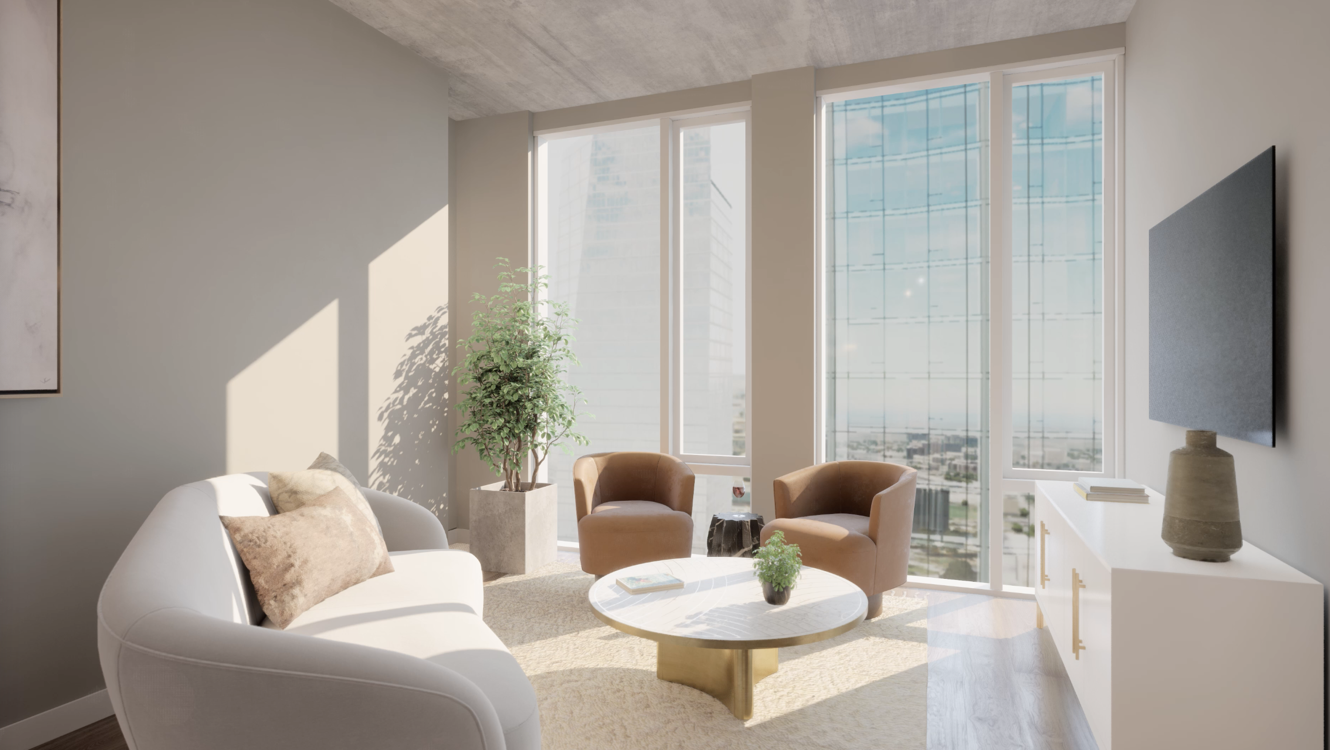 rendering of living room in unit 11B