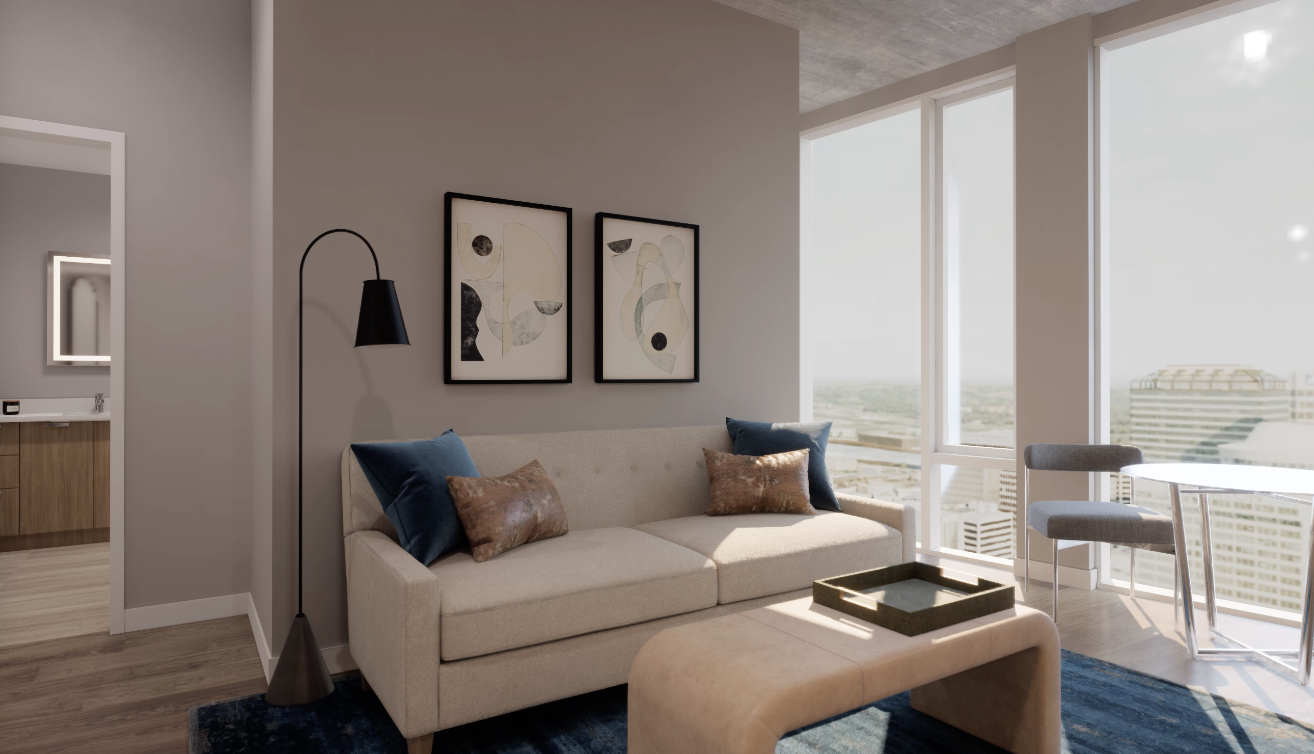rendering of living room of unit 5A