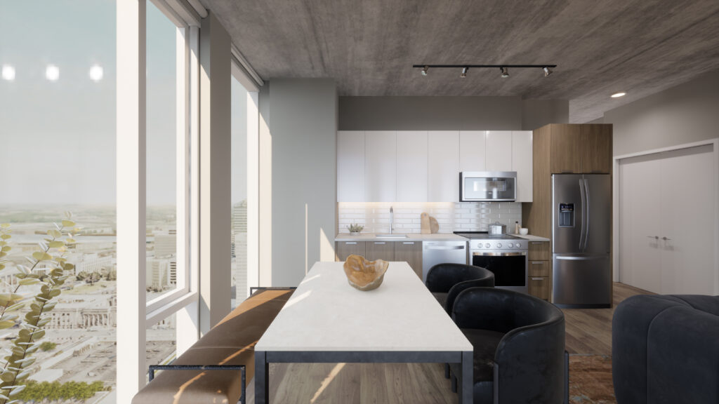 rendering of dining room in unit 3A