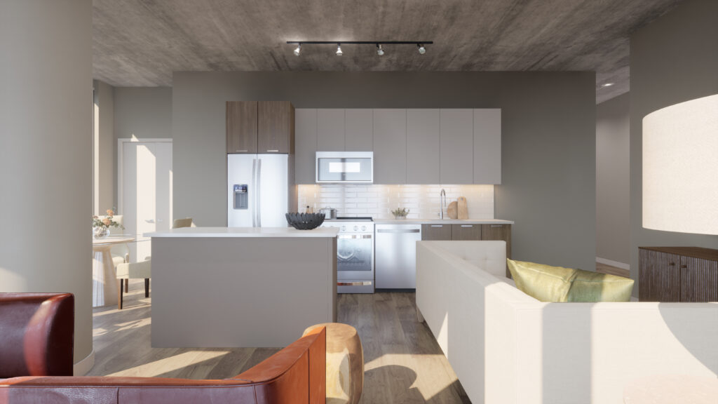 rendering of kitchen in unit 9B