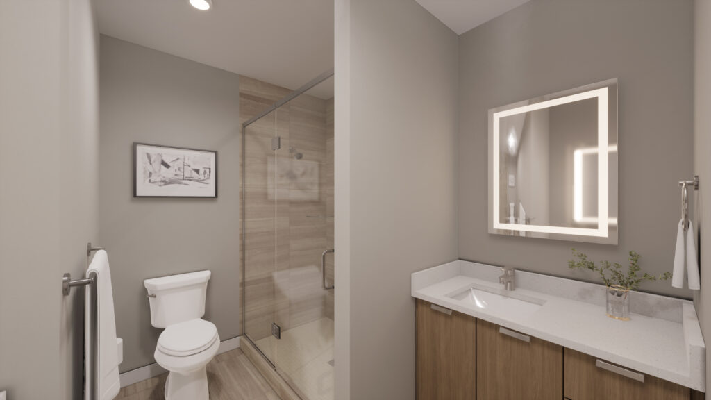 rendering of bathroom in unit 3A