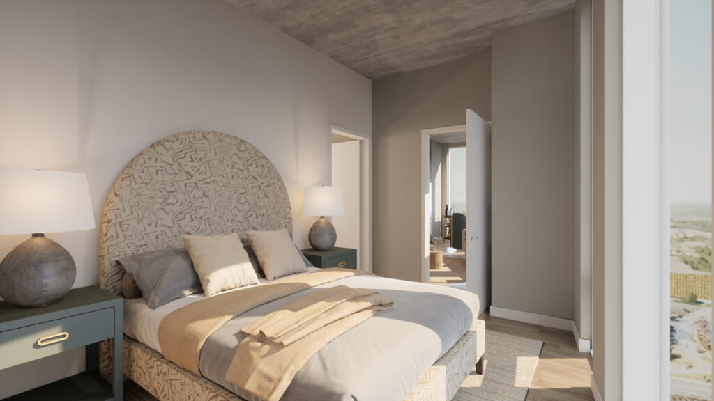 rendering of a bedroom in unit 4A