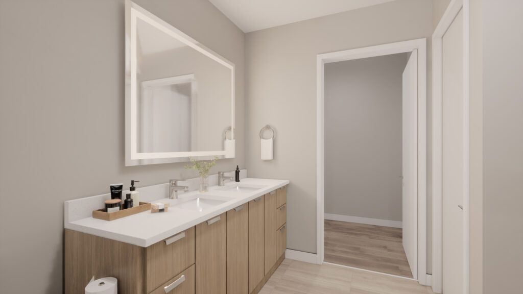 rendering of bathroom in unit 8B