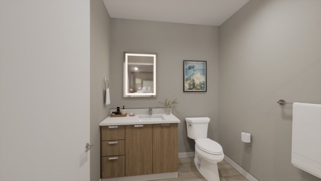rendering of bathroom in unit 1A
