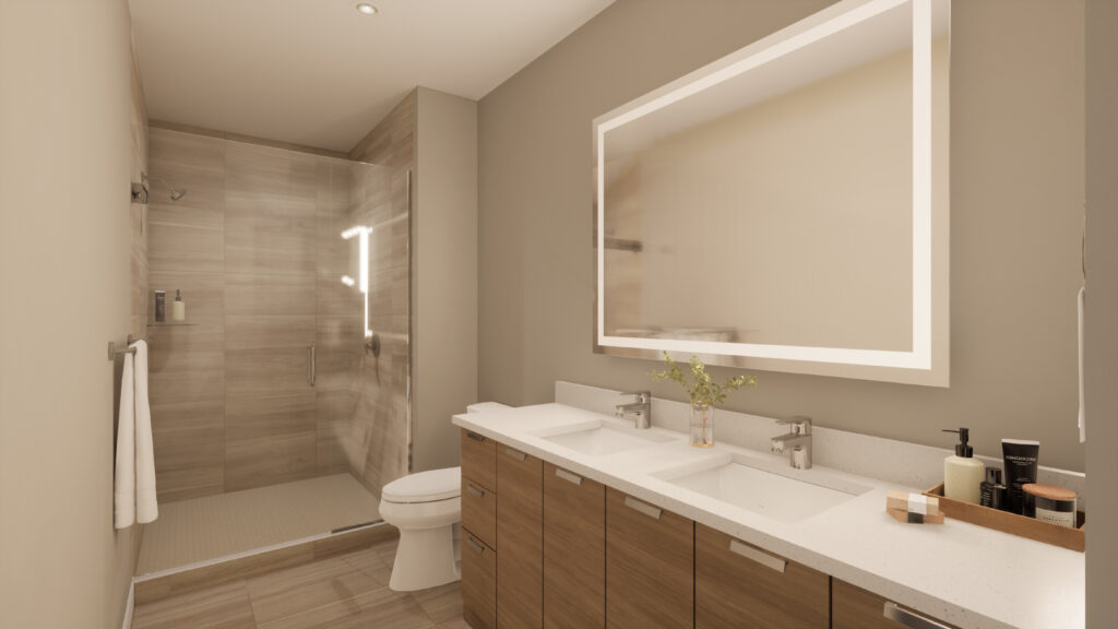 rendering of second bathroom in unit 4A