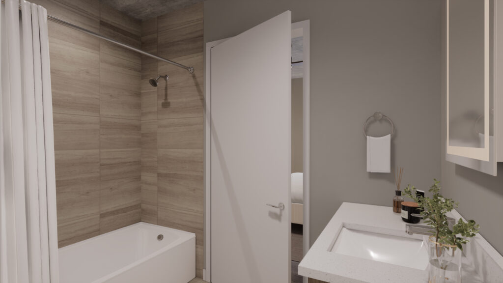 rendering of bathroom in unit 9B