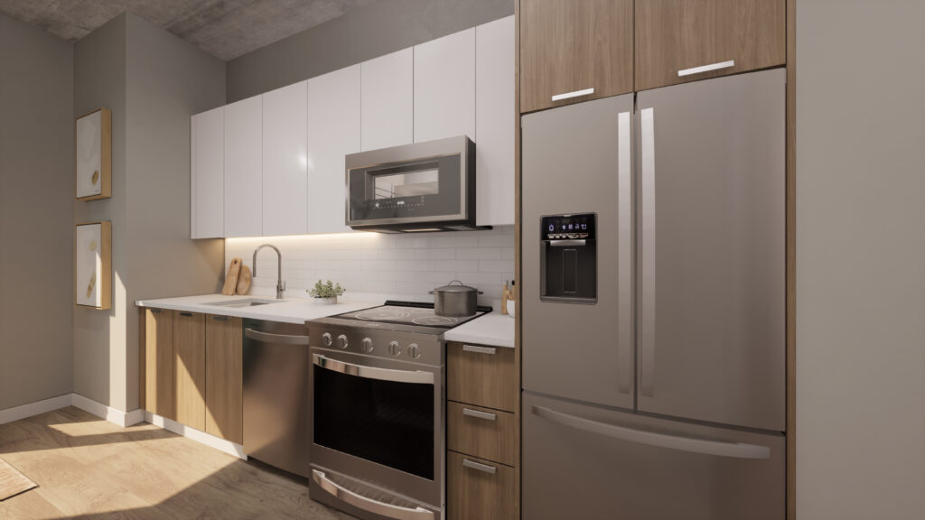 rendering of kitchen in unit 1A
