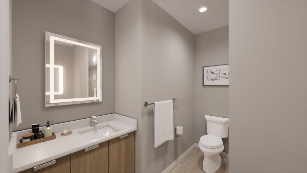 rendering of second bathroom in unit 3A