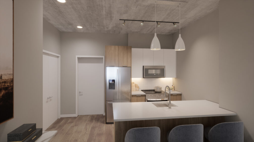 rendering of kitchen in unit 11B